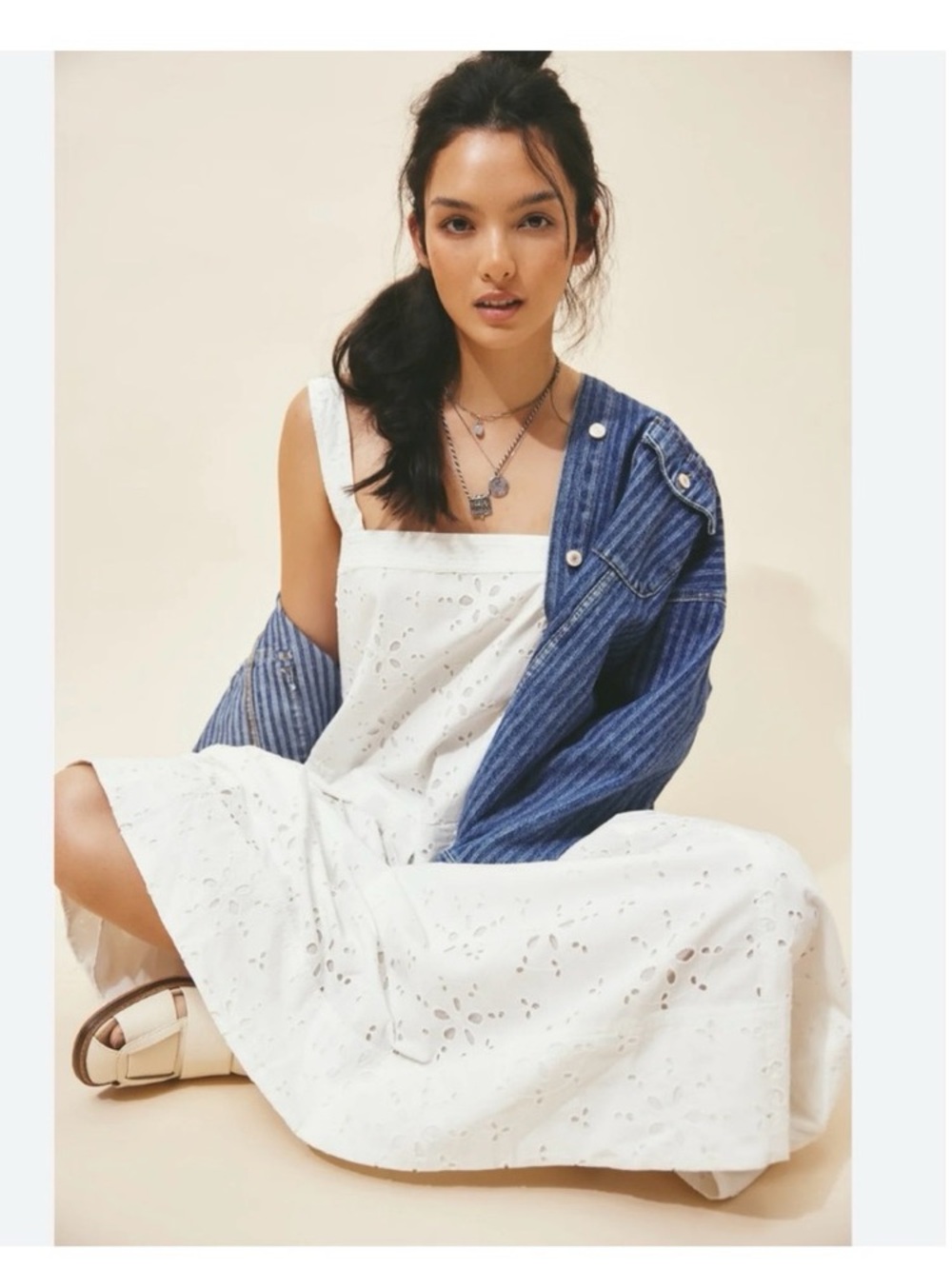 Free People White Eyelet Midi Dress - Picture 3 of 13